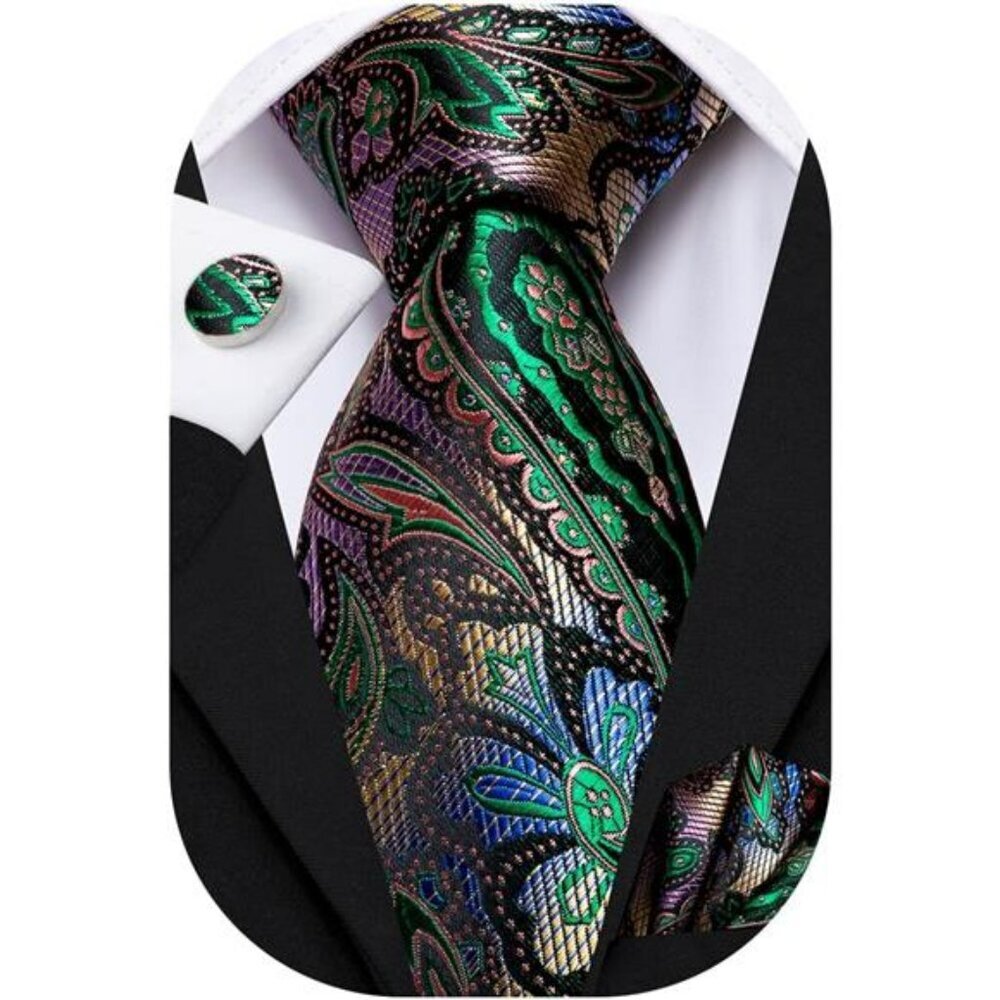 Silk paisley tie set for men with pocket square cufflinks formal wedding busines